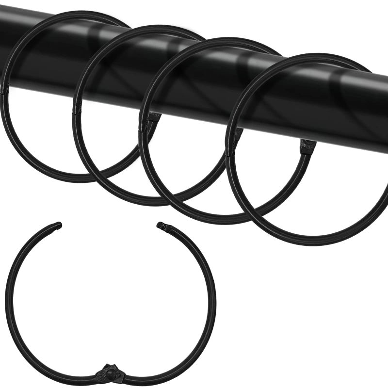 LULARINE Shower Curtain Hooks Rings 24 Pcs Rustproof Metal Shower Hooks for Shower Curtain Glide Smoothly Round Shower Rings for Curtain Shower Curtain Rings for Bathroom Shower Rod Snap Joint Design (Black) - Image 1
